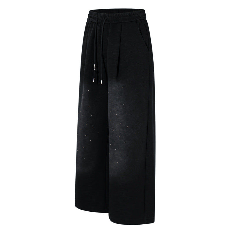 High Street Style  Gradient Starry Sky Embellished Wide Leg Pants for Men and Women, Casual Loose Fit Sweatpants