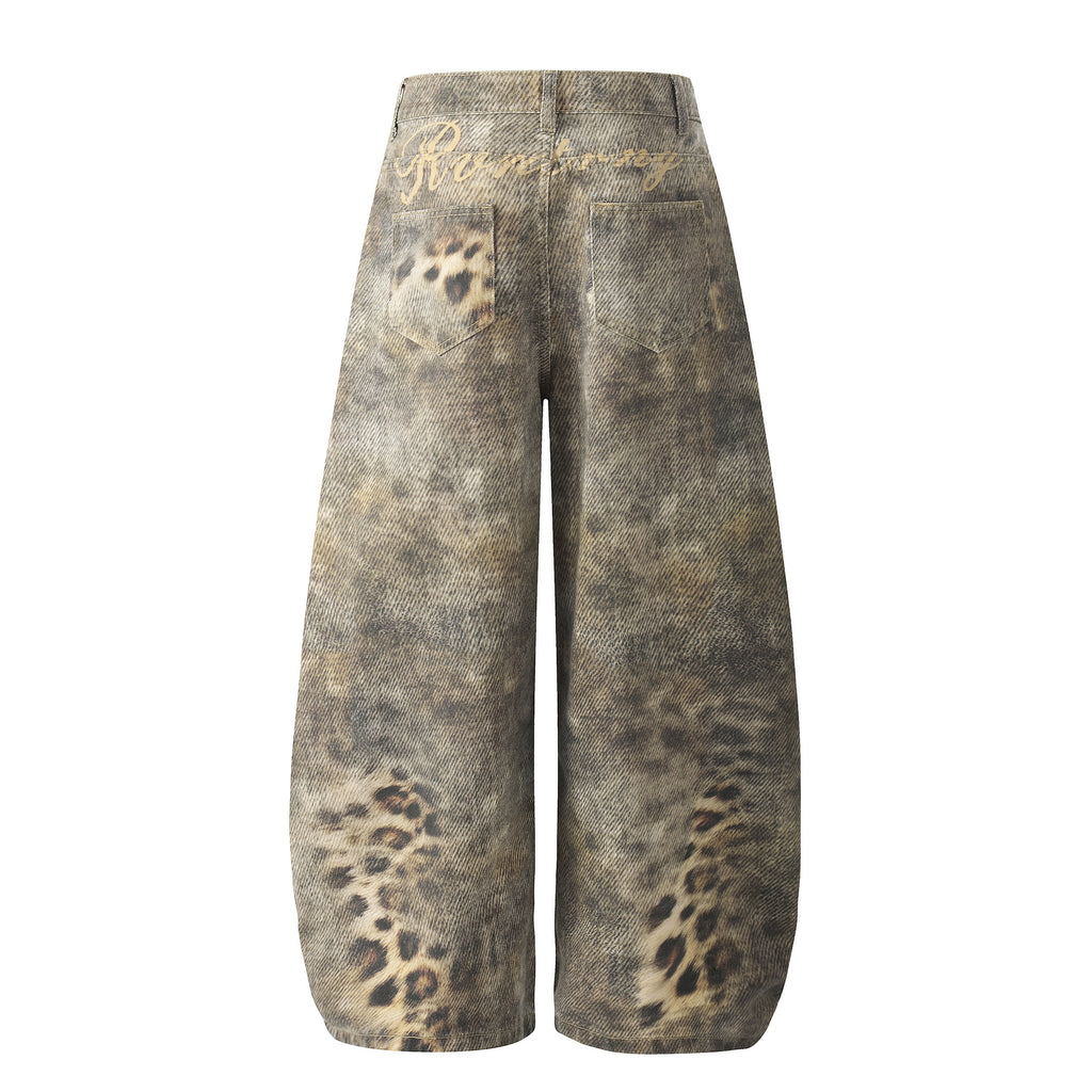 Washed leopard print jeans for women