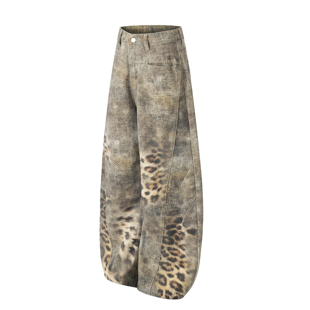 Washed leopard print jeans for women