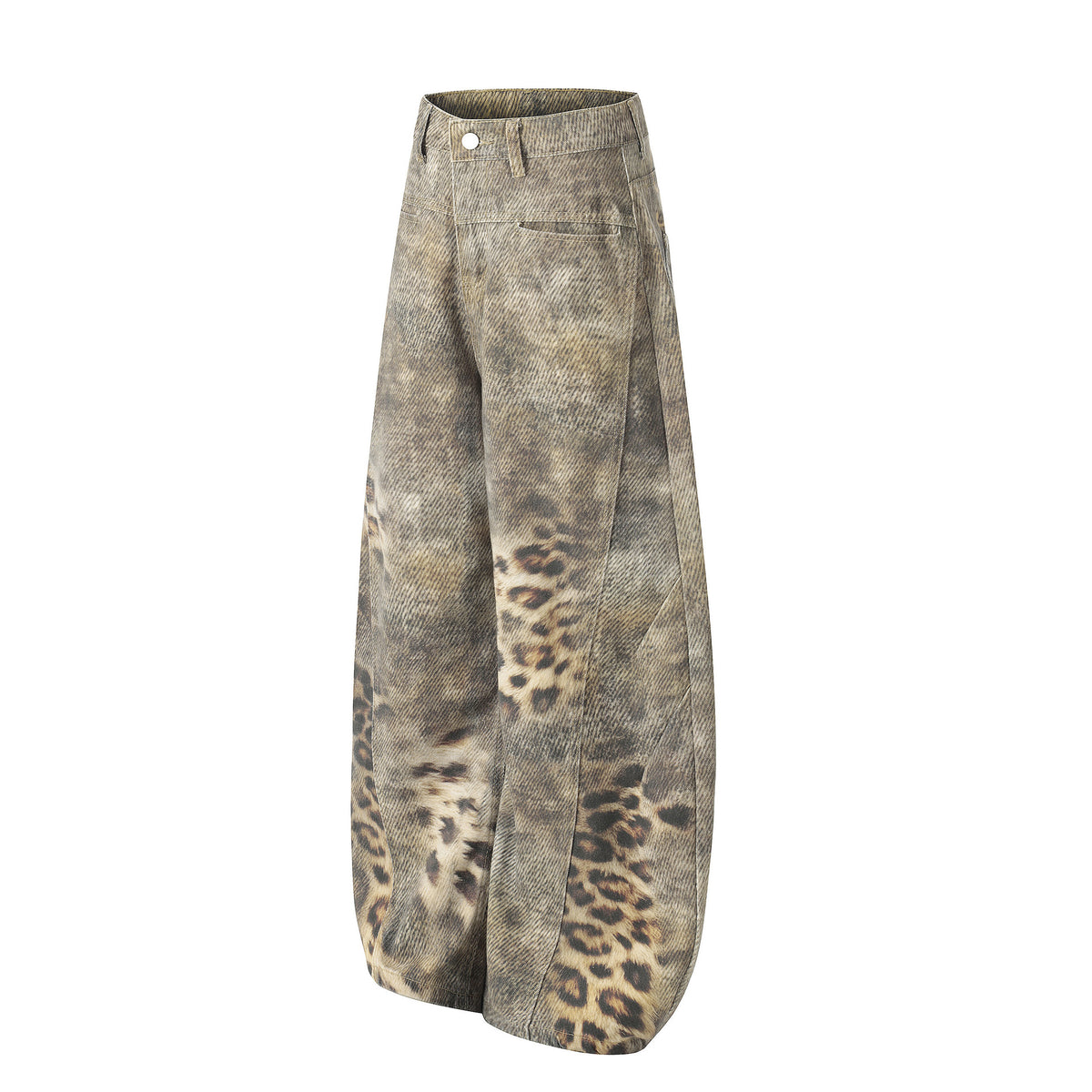 Washed leopard print jeans for women