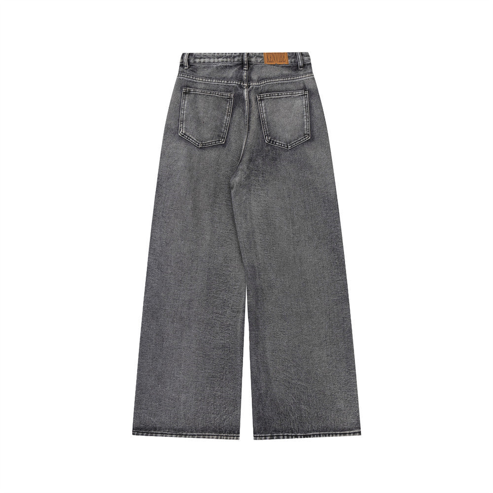 Painted inkjet wide leg jeans