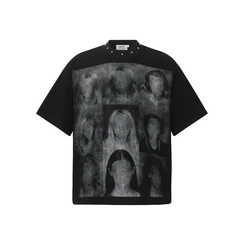 Faceless figure printed short sleeved T-shirt