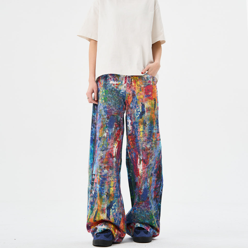 Color printed splashed ink color palette jeans