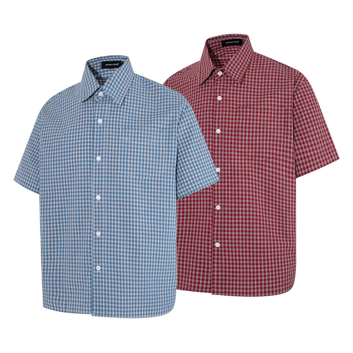 Blue and red checkered printed short sleeved shirt