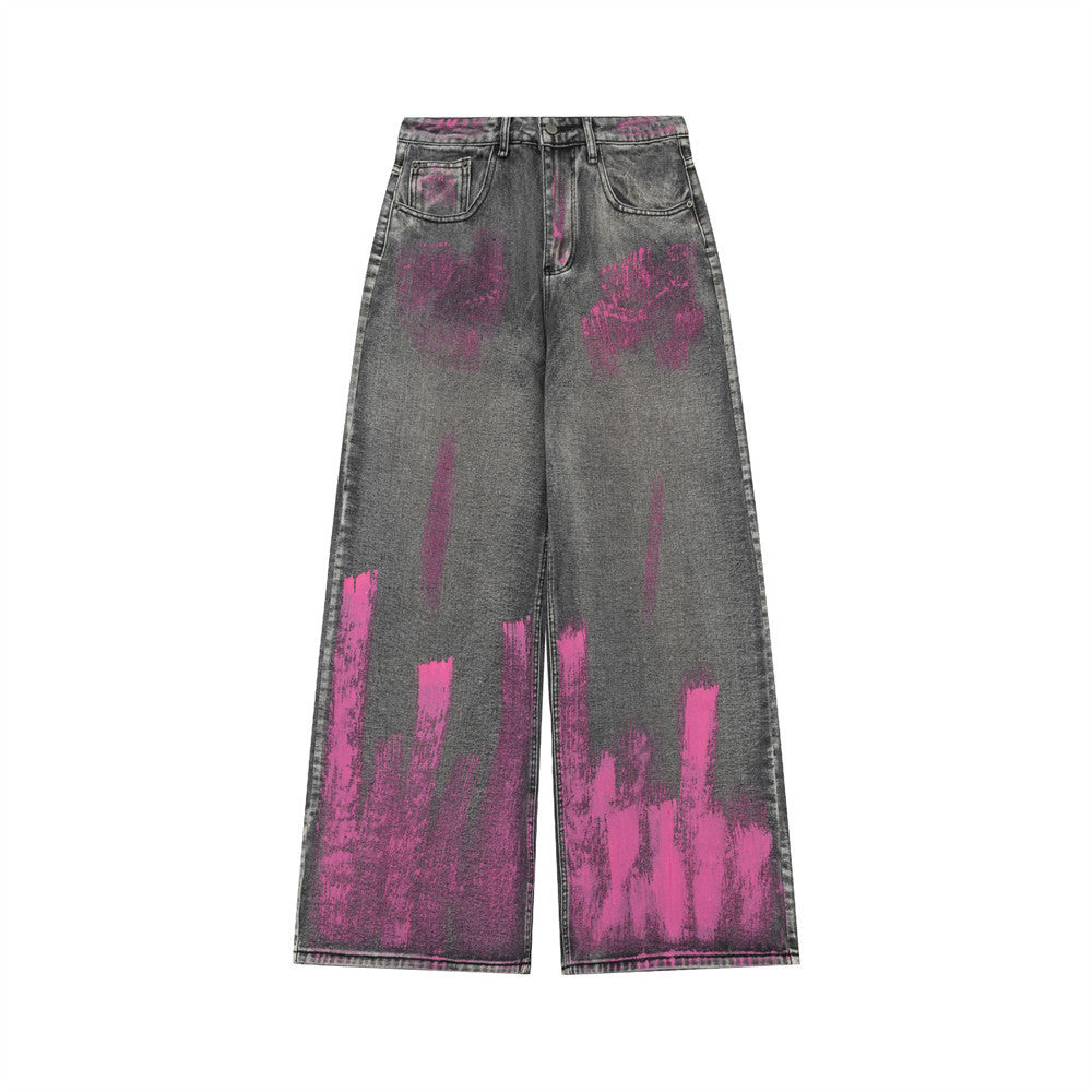 Painted inkjet wide leg jeans