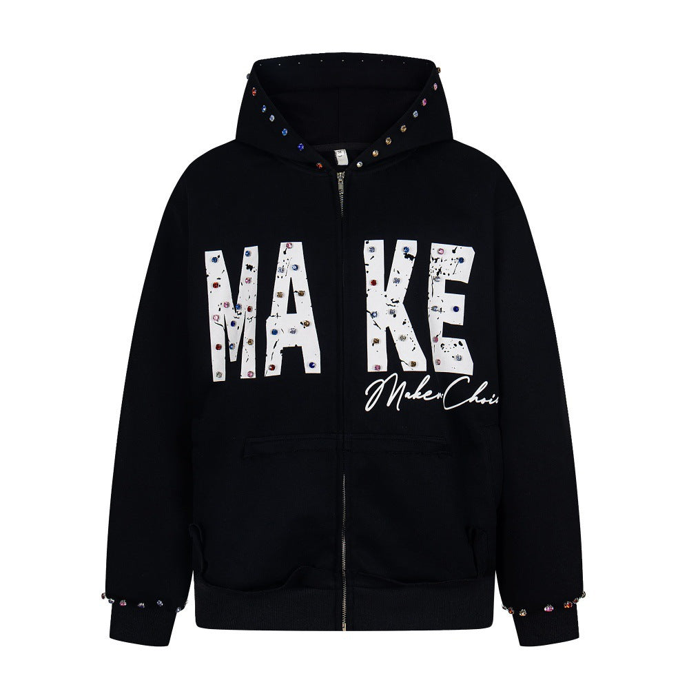 Capital letter printed hooded jacket