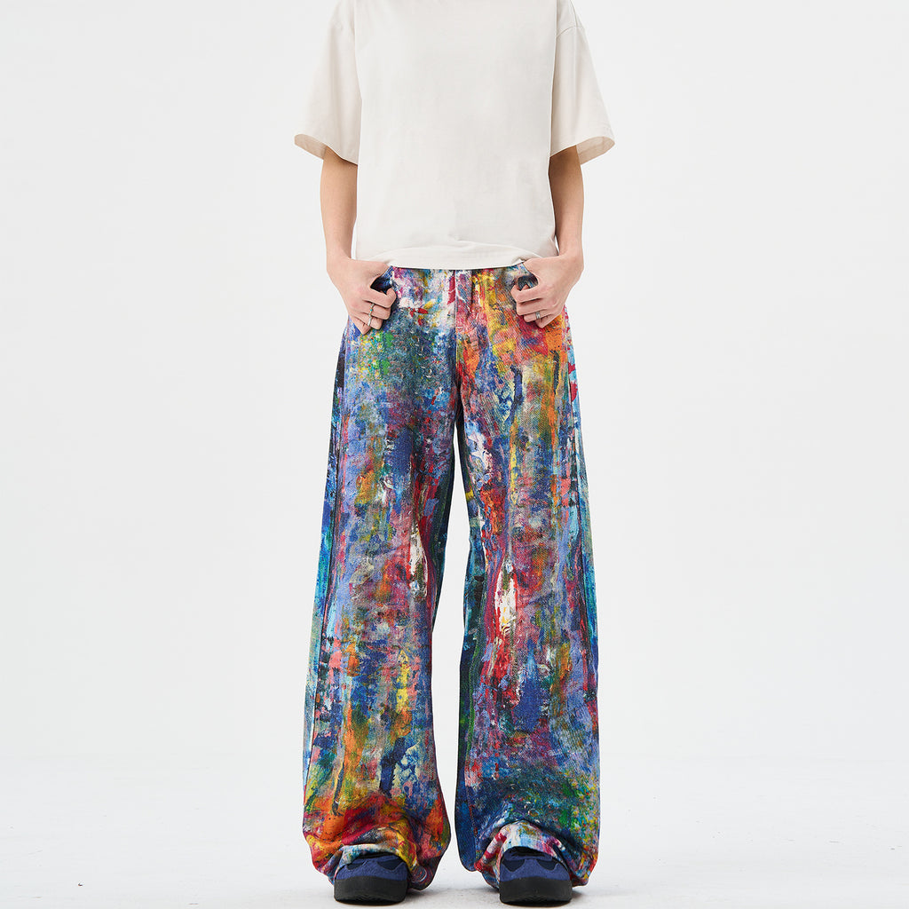 Color printed splashed ink color palette jeans