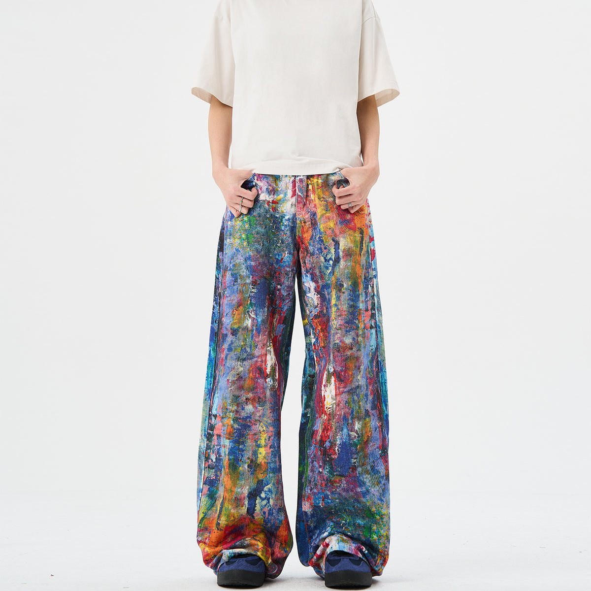Color printed splashed ink color palette jeans