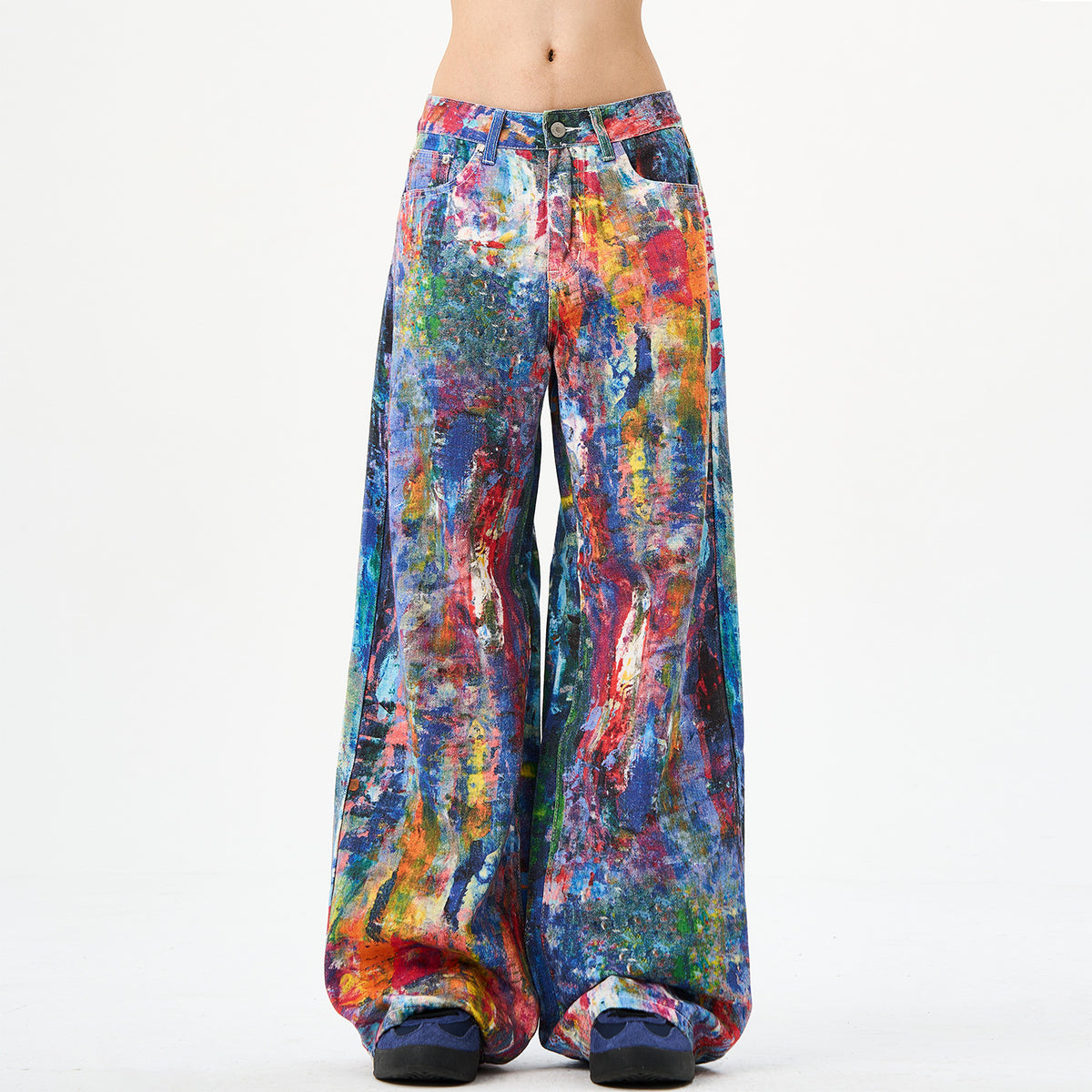 Color printed splashed ink color palette jeans