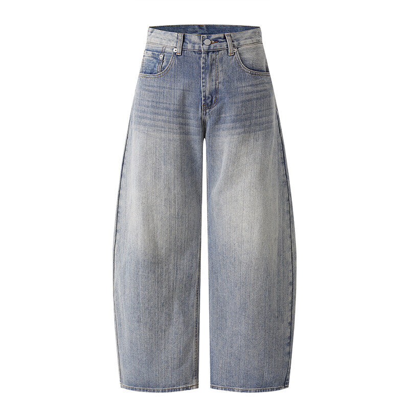 Water washed distressed wide leg jeans for men