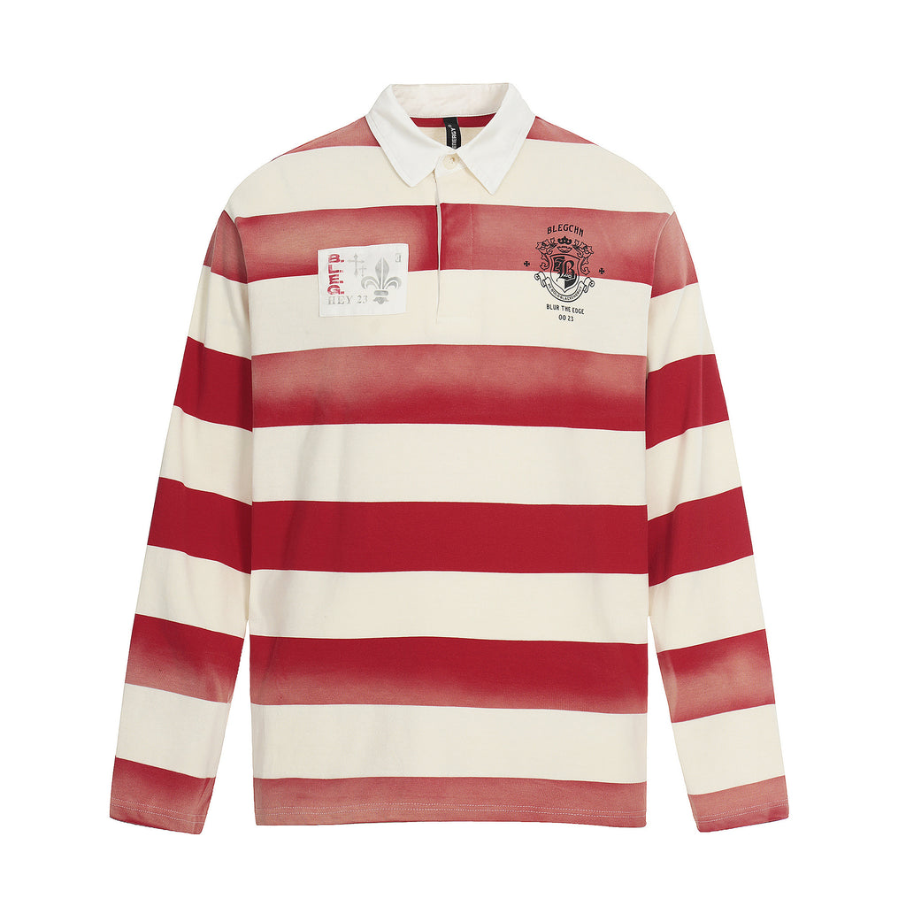 Red striped lapel top T-shirt for women