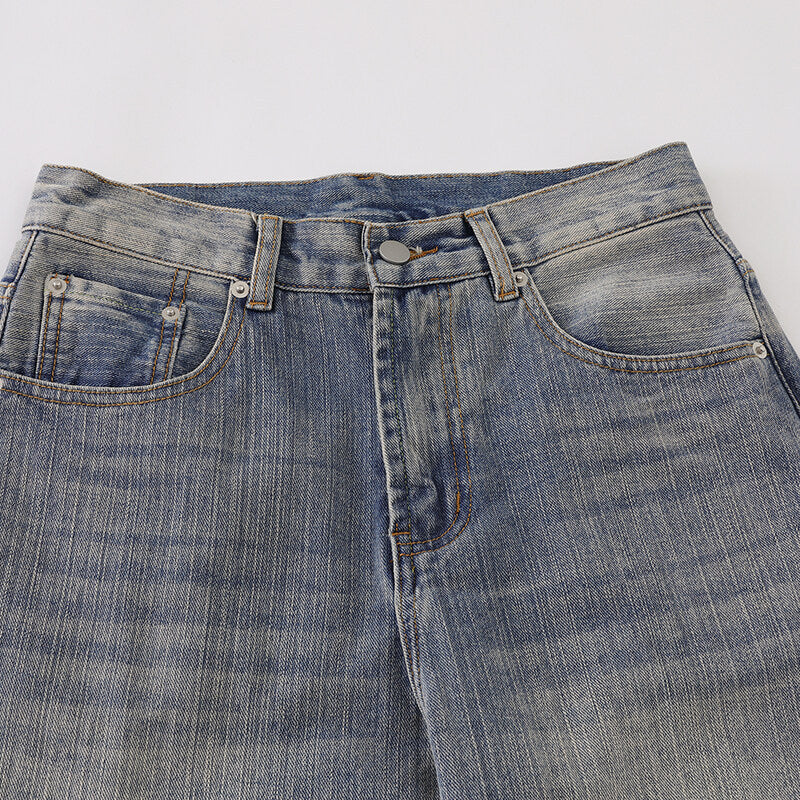 Water washed distressed wide leg jeans for men