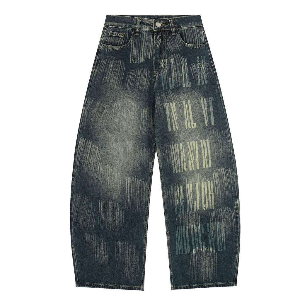 Letter printed curved knife jeans