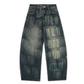 Letter printed curved knife jeans