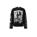 Streetwear Waffle Long Sleeve Studded Collar Graphic Print T-Shirt