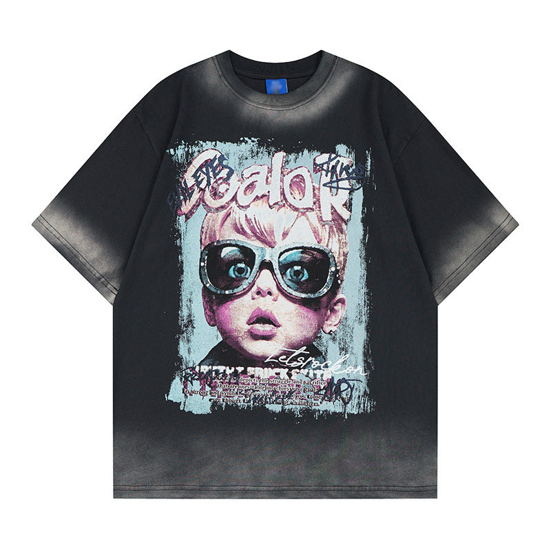 Portrait printed short sleeved shirt