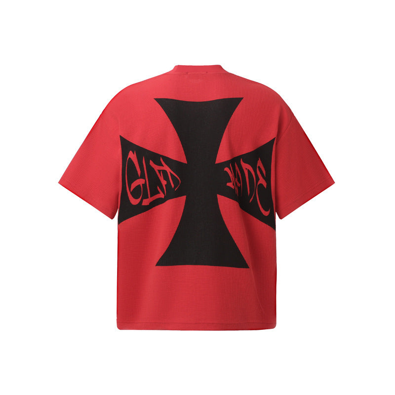 Crowd illustration printed short sleeved T-shirt