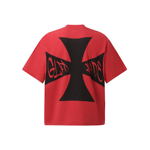 Crowd illustration printed short sleeved T-shirt