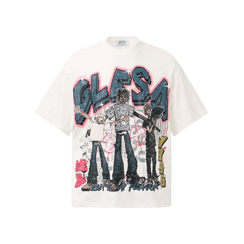 Cartoon character printed short sleeved t-shirt