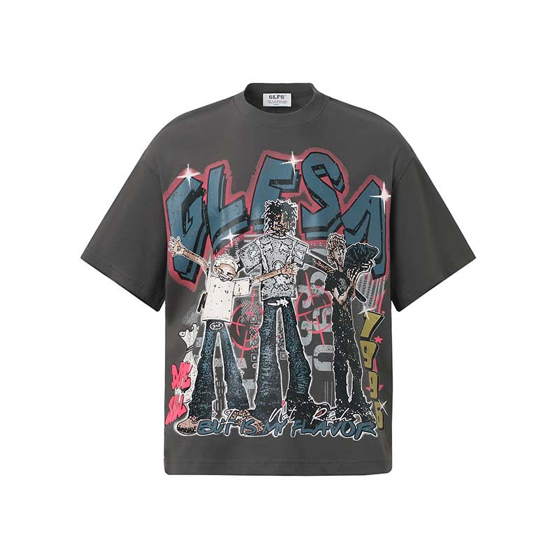Cartoon character printed short sleeved t-shirt