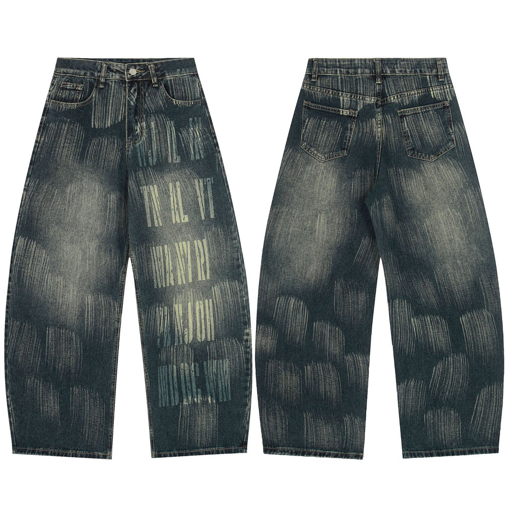 Letter printed curved knife jeans