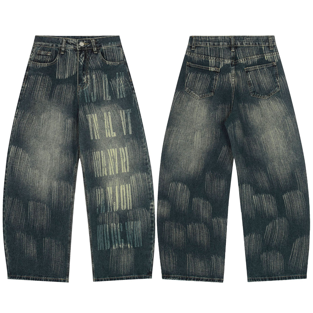 Letter printed curved knife jeans