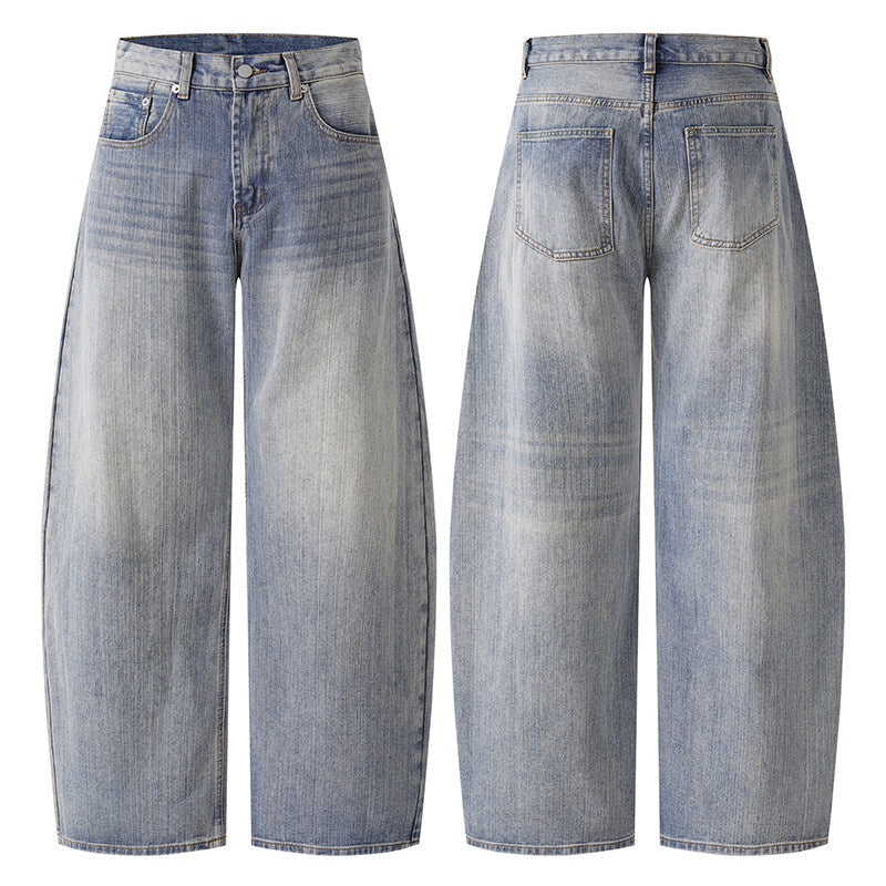 Water washed distressed wide leg jeans for men
