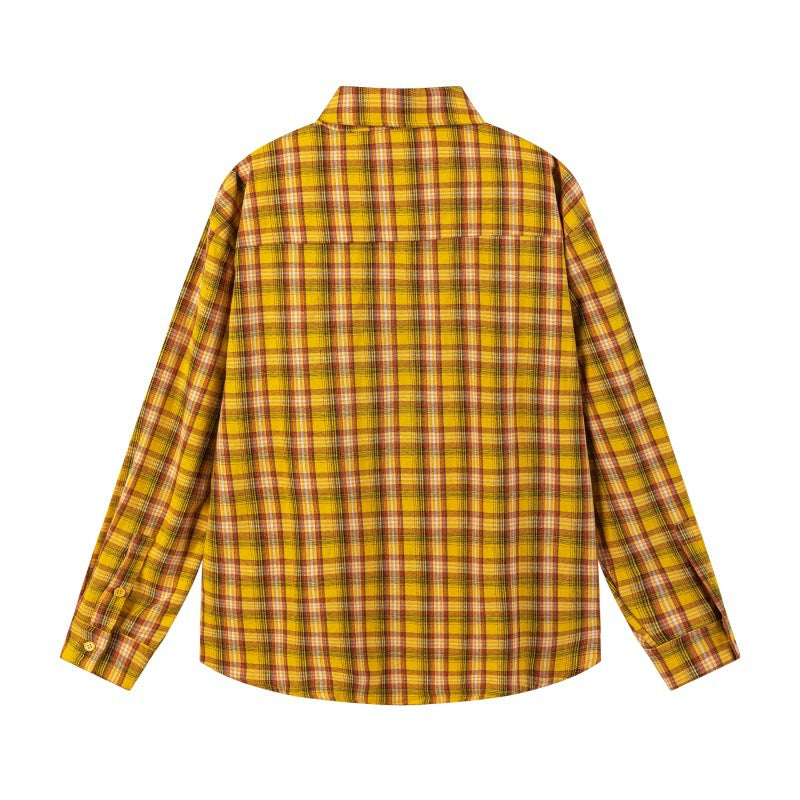 Yellow checkered shirt men's loose shirt