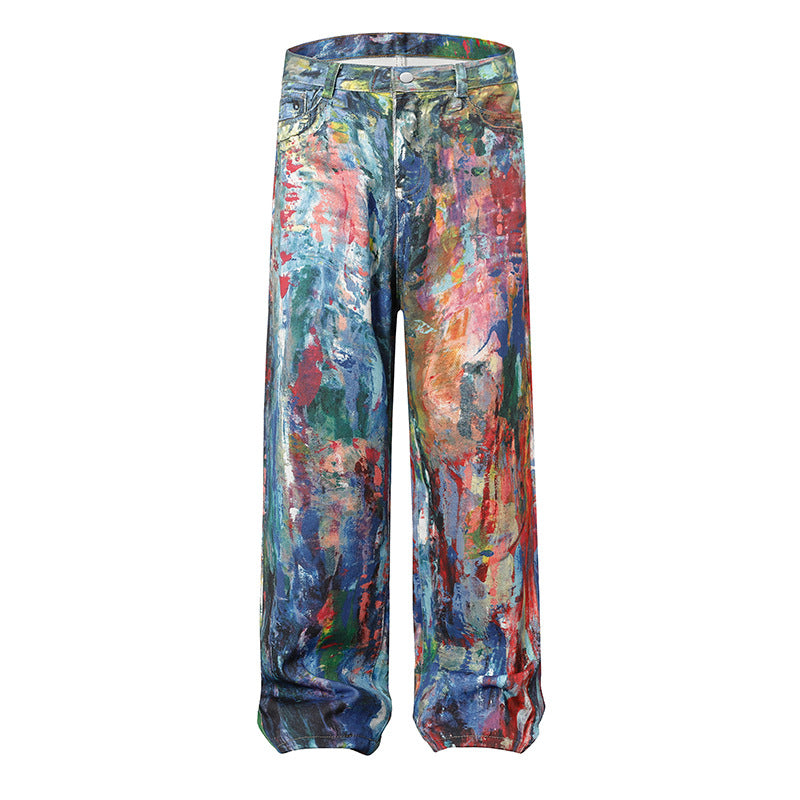 Color printed splashed ink color palette jeans