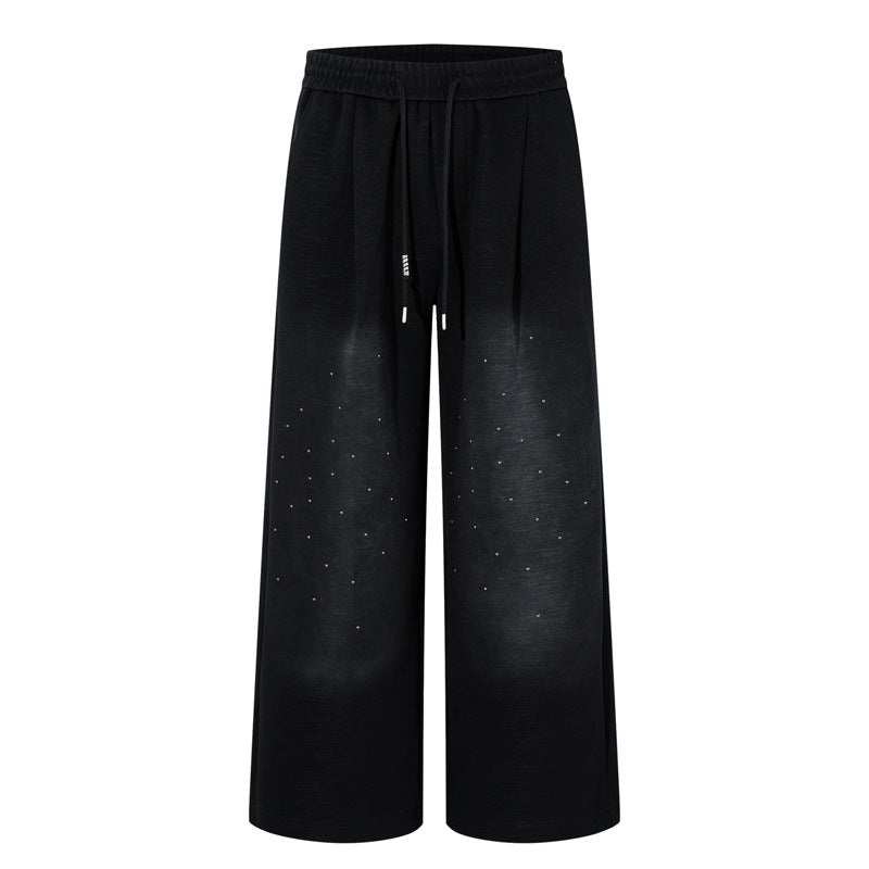 High Street Style  Gradient Starry Sky Embellished Wide Leg Pants for Men and Women, Casual Loose Fit Sweatpants