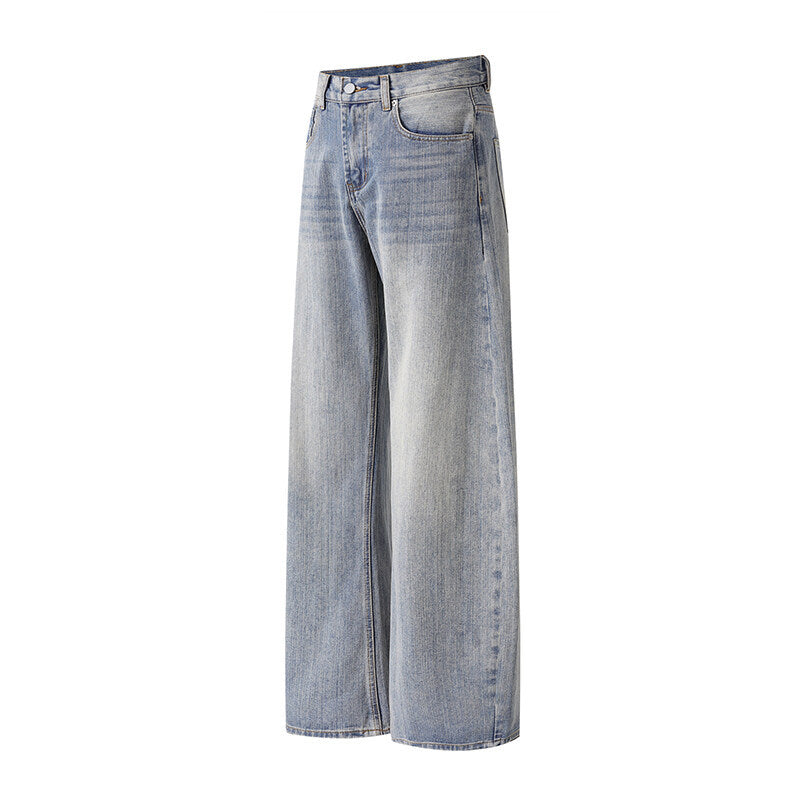 Water washed distressed wide leg jeans for men
