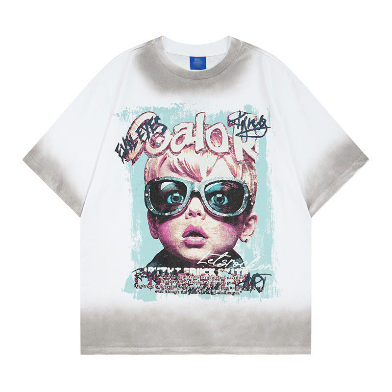 Portrait printed short sleeved shirt