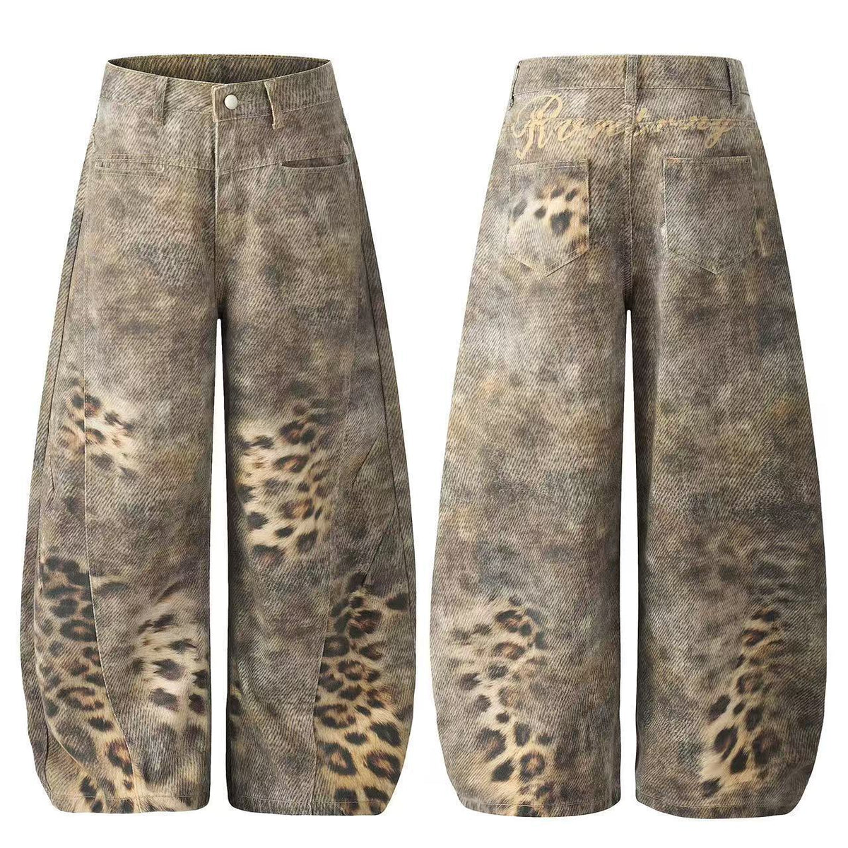 Washed leopard print jeans for women
