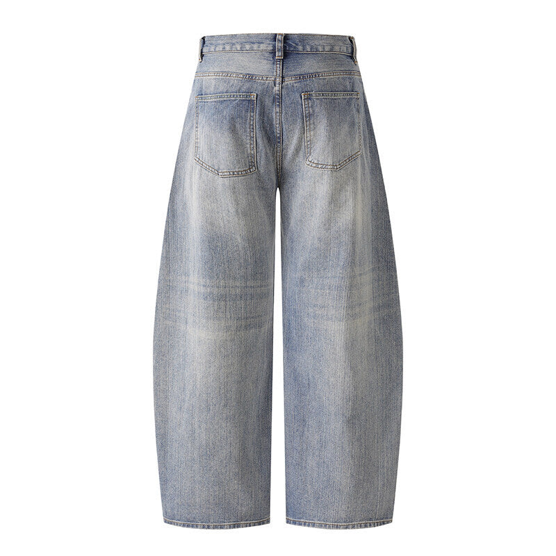 Water washed distressed wide leg jeans for men