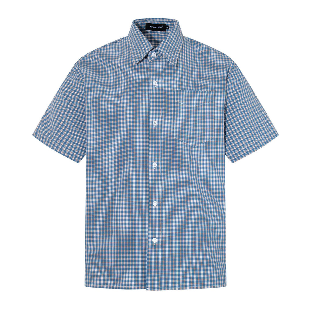 Blue and red checkered printed short sleeved shirt