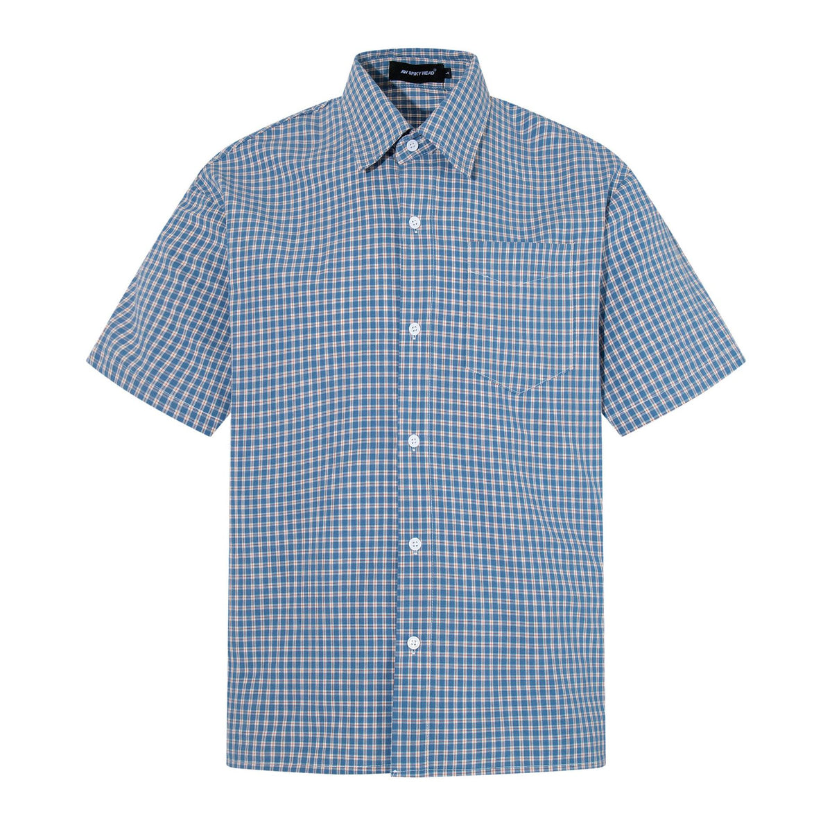 Blue and red checkered printed short sleeved shirt