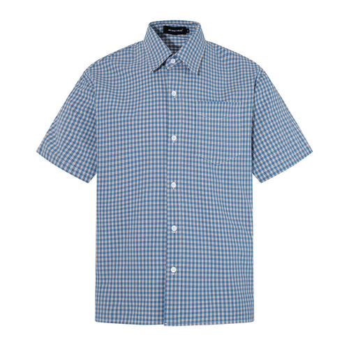 Blue and red checkered printed short sleeved shirt