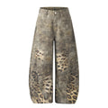 Washed leopard print jeans for women