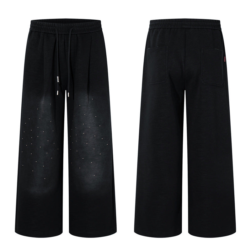 High Street Style  Gradient Starry Sky Embellished Wide Leg Pants for Men and Women, Casual Loose Fit Sweatpants